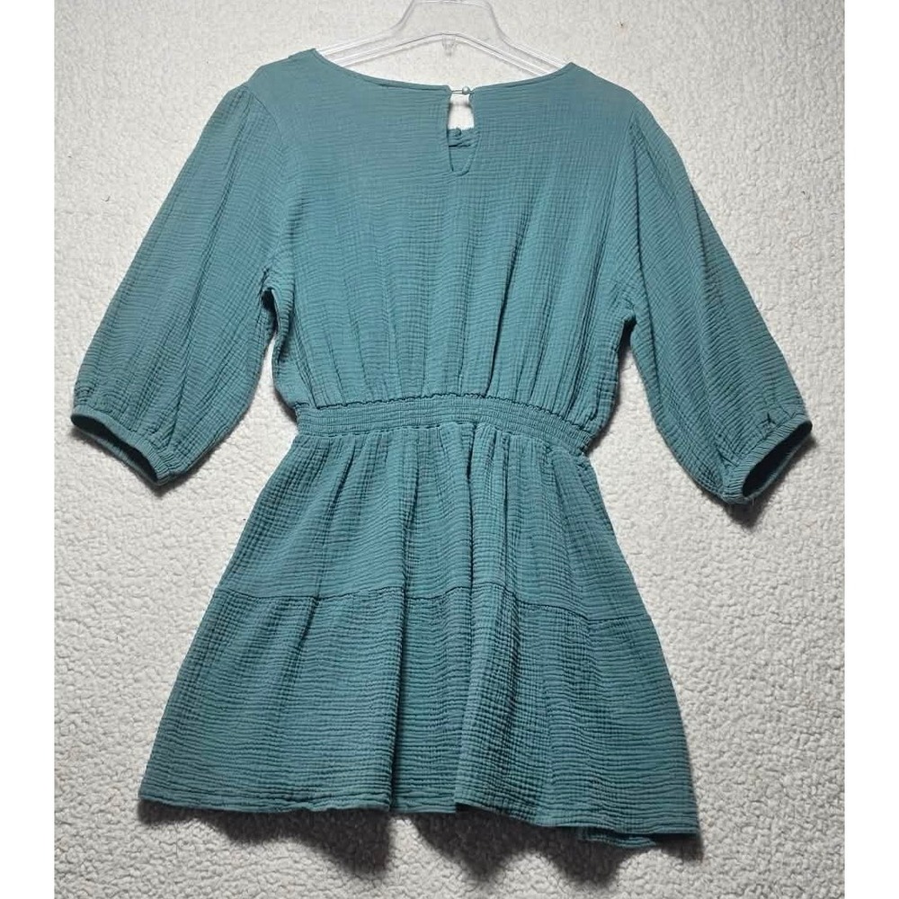 Sabrina Lauren New York Teal Cotton Gauze Smocked Tiered Mini Dress Womens L - Picture 4 of 9
